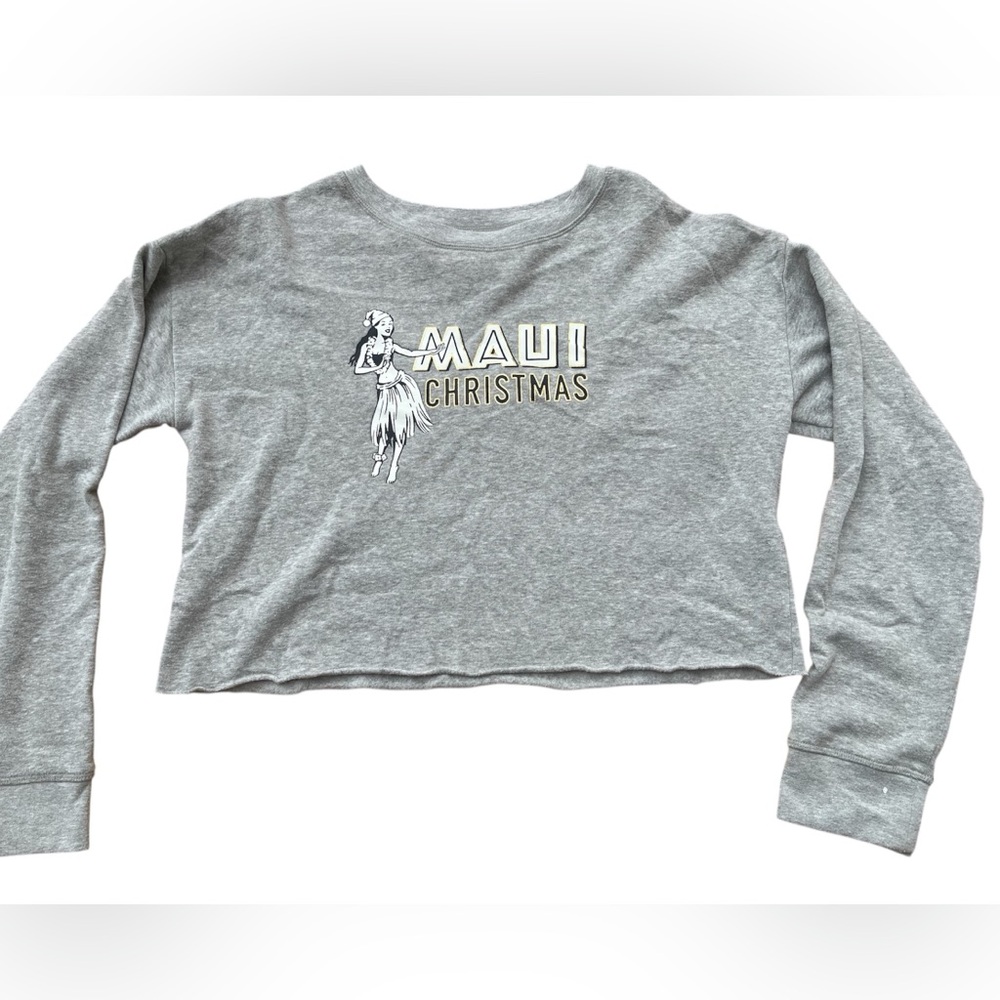 AERO Cropped Sweatshirt Womens Medium Long Sleeve Grey Graphic Maui Christmas